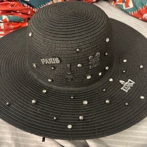 Karl Lagerfeld Paris Black Straw Hat | Crystal Details
